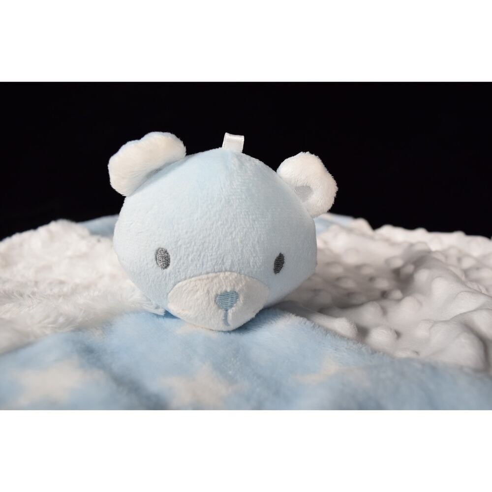 Baby Essentials Lovey Plush Blue Bear Blanket 4-Square Pattern Blue & White